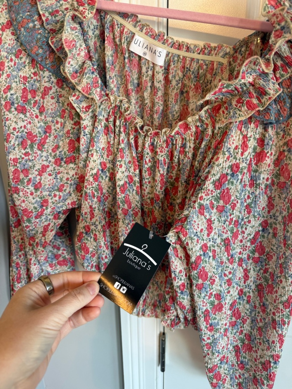 Floral Ruffle Long-Sleeve Peasant Top - Picture 2 of 4